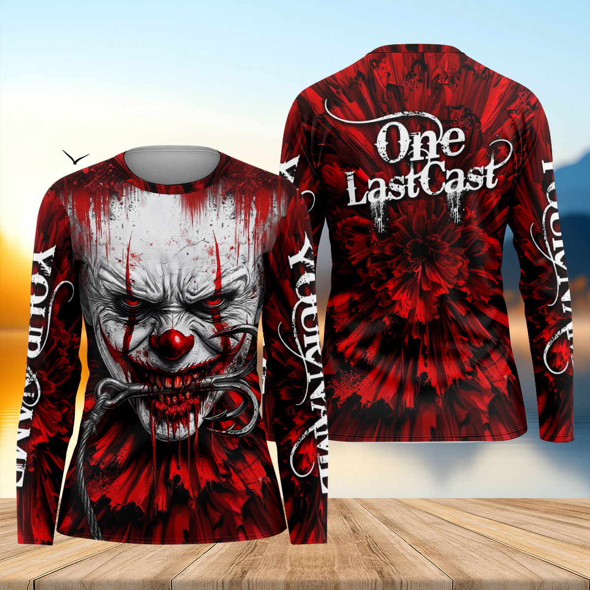 One Last Cast Halloween Horror Character UPF Shirt, Women's Fishing Shirt, Fishing Apparel