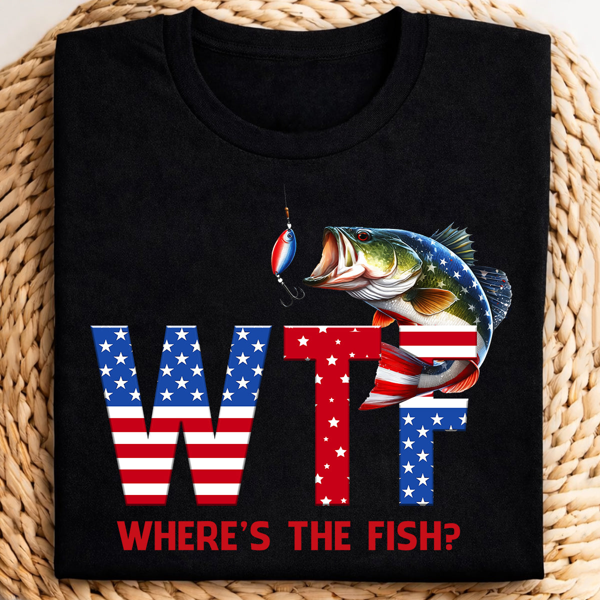 Where's The Fish Patriotic 4th Of July Funny Fishing Shirt, 250th Anniversary Fishing Shirts For Men