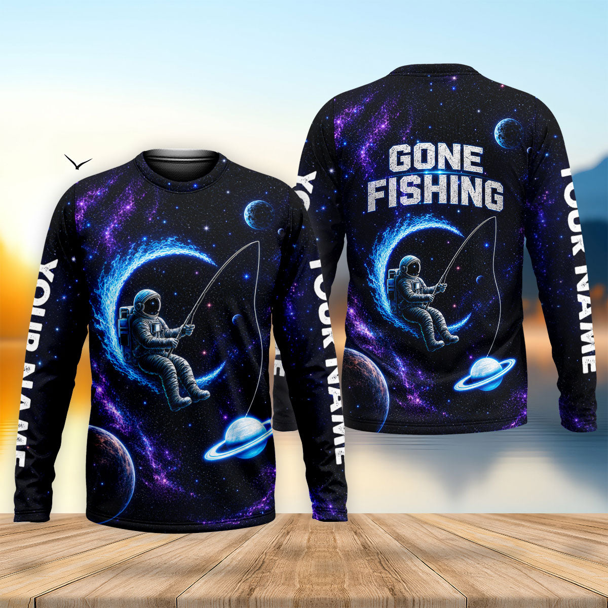 Gone Fishing Astronaut UPF Shirt, Fishing Shirts For Men, Mens Fish Shirts