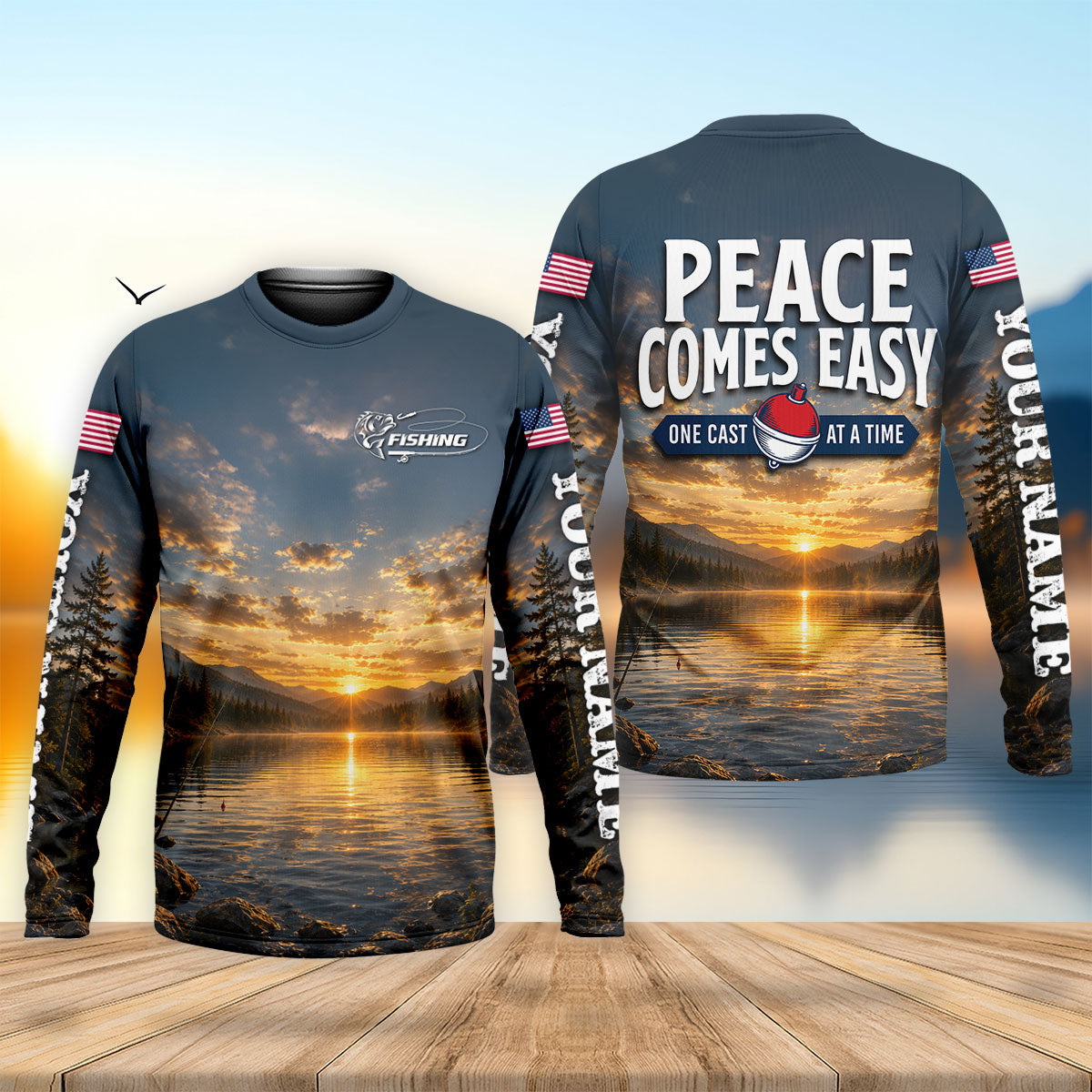 Peace Comes Easy One Cast At A Time Fishing Shirt, Mens UPF Shirt, Long Sleeve Fishing Shirt