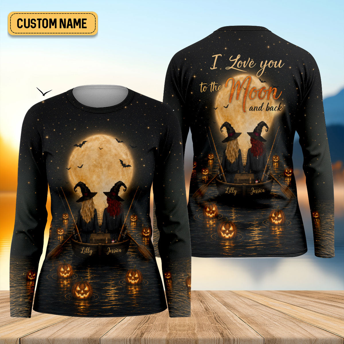 I Love You To The Moon And Back Custom Witch Fishing UPF Shirt, Fishing Tee, Womens Tee