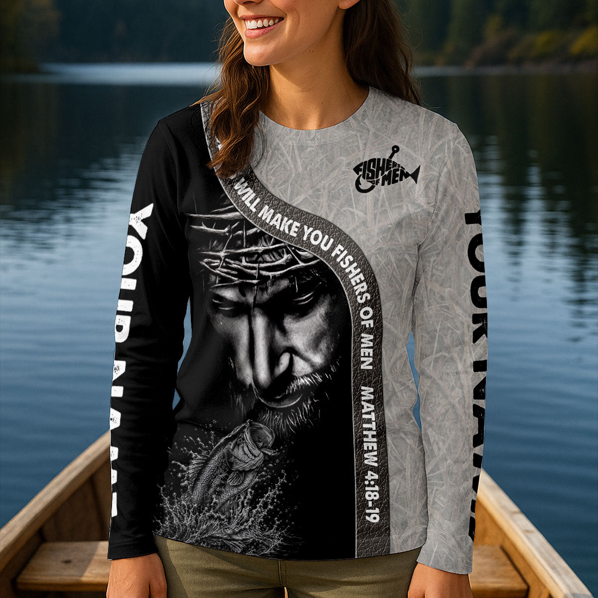 Custom Name Fishers Of Men Jesus UPF Shirt, Fishing Shirts For Men, Mens Fishing Shirts