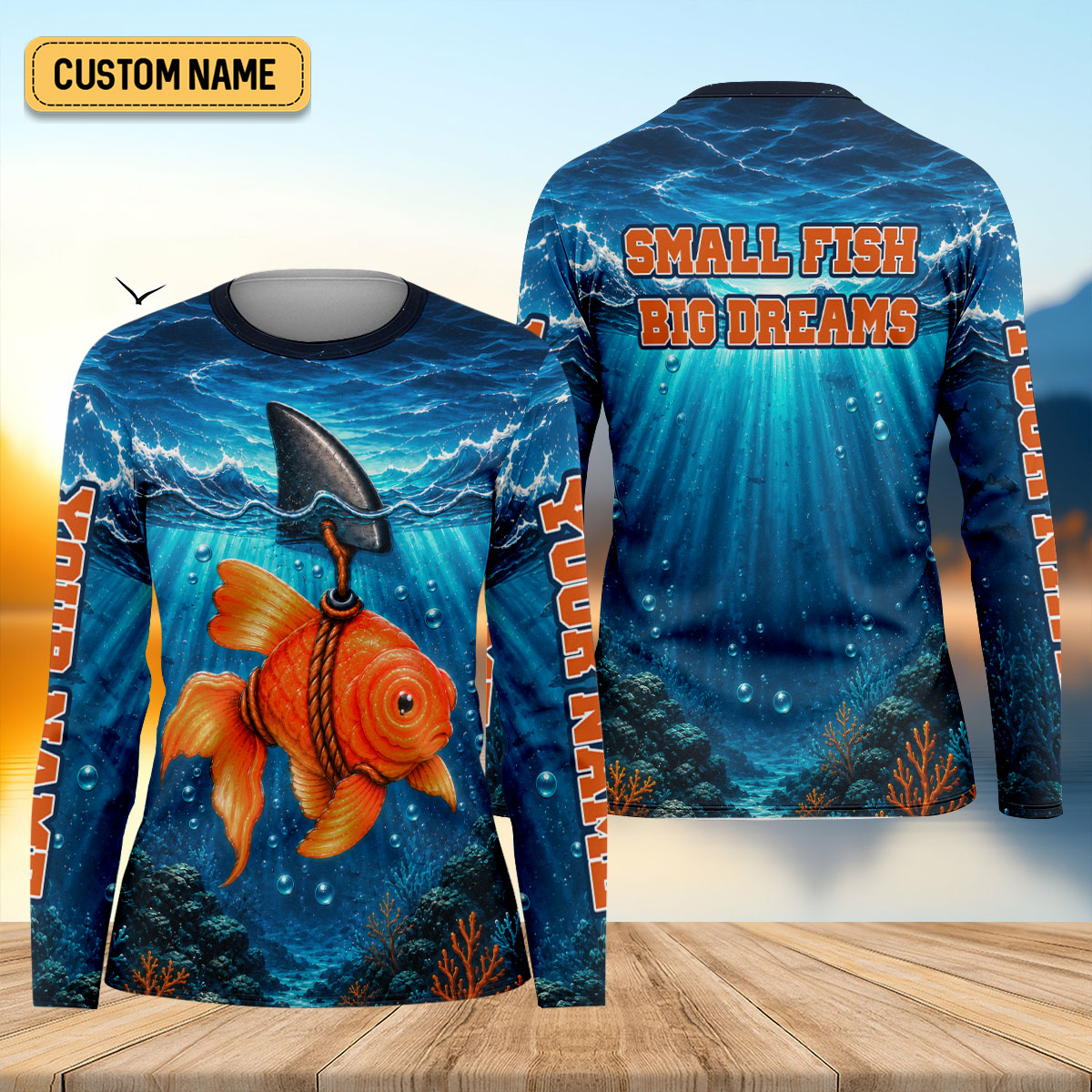 Small Fish Big Dreams Shark Custom UPF Shirt, Long Sleeve Fishing Shirt, Womens Shirt