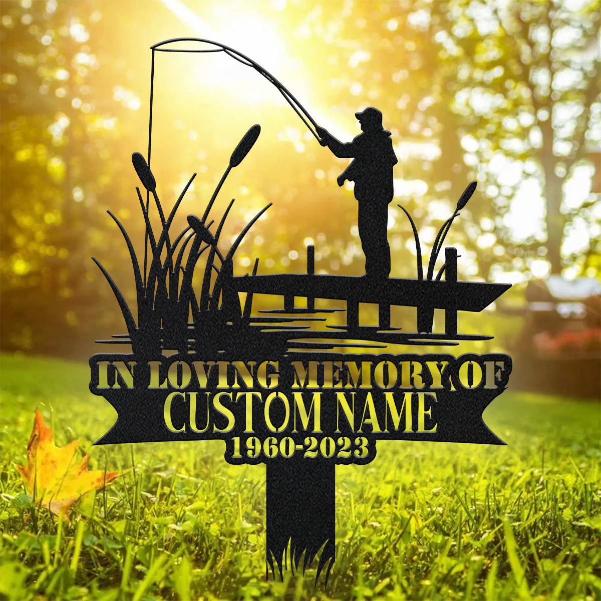 In Loving Memory Sign, Fisherman Memorial, Custom Laser Cut Metal Signs, Remembrance Metal Stake, Memorial Plaque