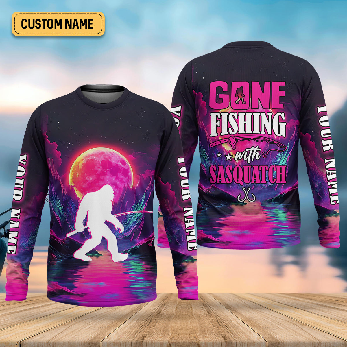 Gone Fishing With Sasquatch Fishing UPF Shirts, Funny Fishing Shirt, Bigfoot Fishing Shirts For Men