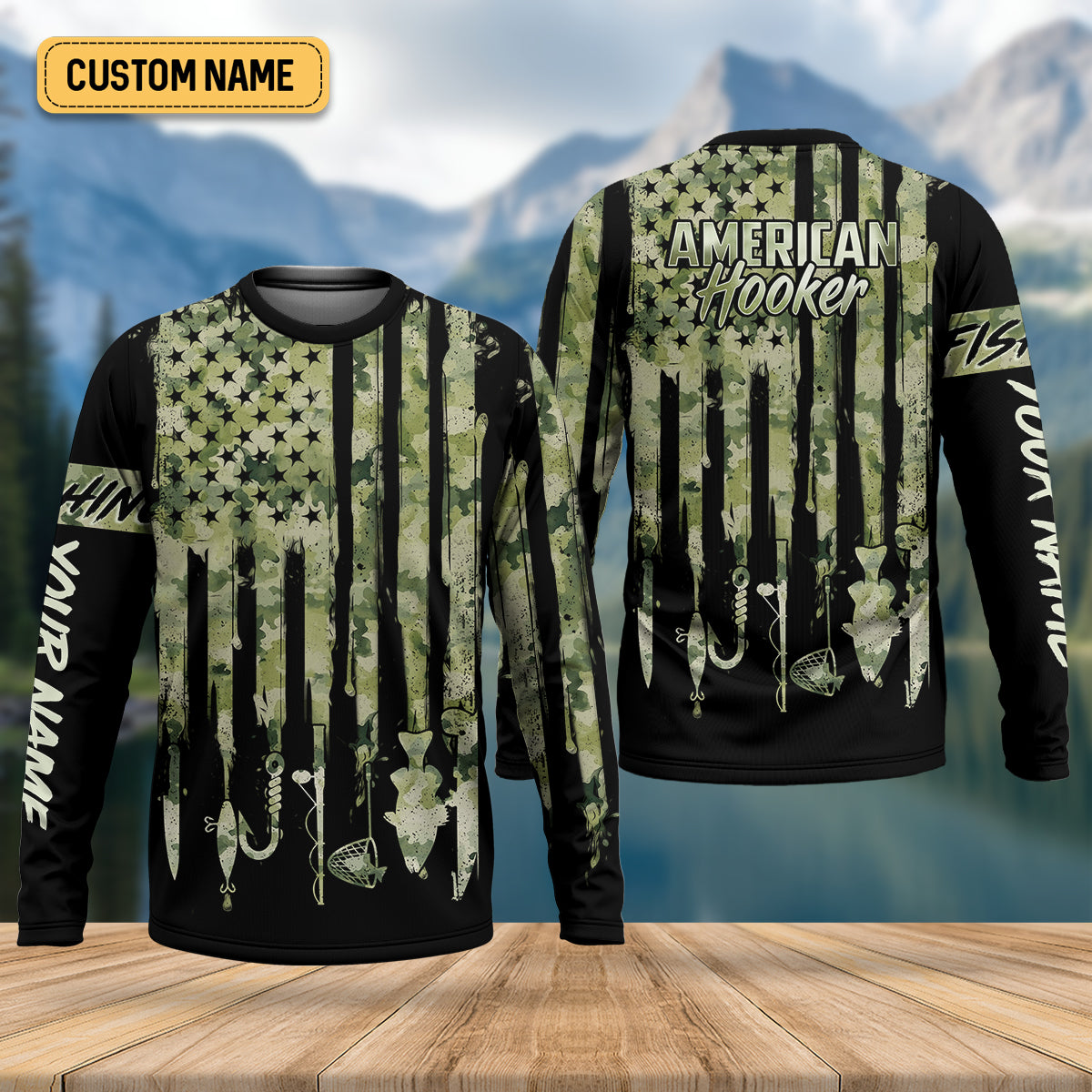 American Hooker Patriotic Fishing Shirt, Camo Fishing Shirt, SPF Shirt For Men, Gift For Fisherman