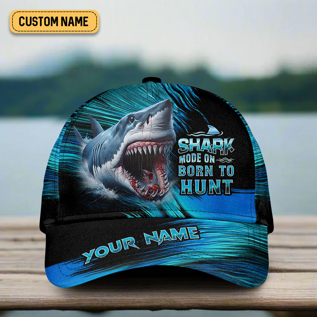 Shark Mode On Born To Hunt, Fishing Hook Hat, Fishing Trucker Hat, Fishing Cap For Men, Fishing Gifts For Dad