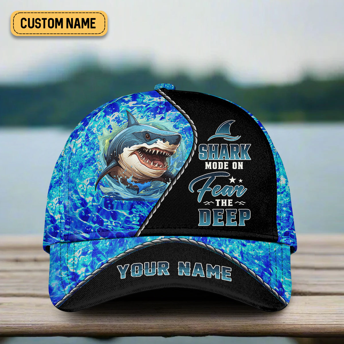 Shark Mode On Fear The Deep, Fishing Trucker Hat, Fishing Hook Hat, Fishing Cap For Men, Fishing Gifts For Dad