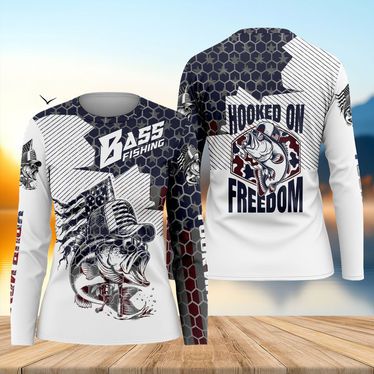 Patriotic Bass Fishing Long Sleeve Shirt, Fishing Shirt For Women, Bass Fishing Shirt