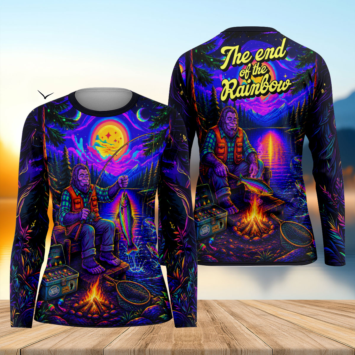 The End Of The Rainbow Bigfoot Fishing UPF Shirt, Fishing Shirt For Women, Fishing Shirt