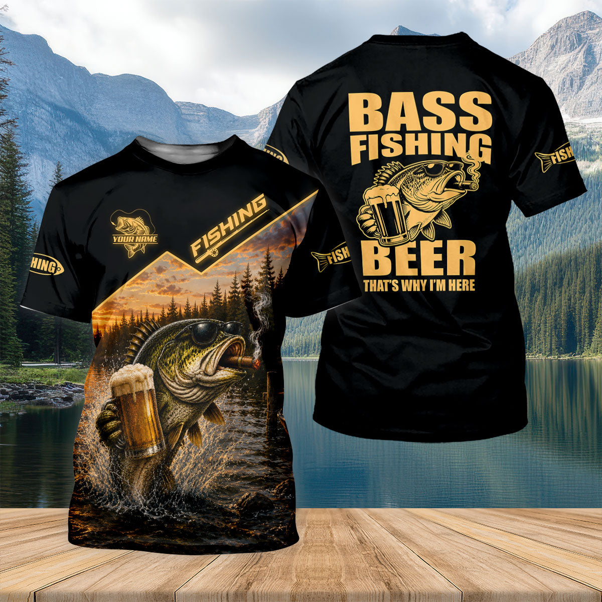 Bass Fishing Beer Custom Name UPF Shirt, Fishing Shirt For Men, Mens Fishing Apparel