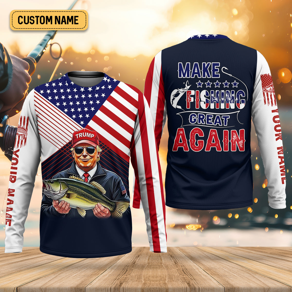 Make Fishing Great Again Patriotic Fishing Shirt, American Flag Fishing Shirt, Fishing UPF Shirts, Men's Fishing Shirt