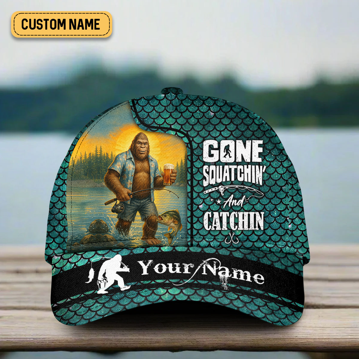 Gone Squatchin' And Catchin, Fishing Hook Hat, Fishing Trucker Hat, Fishing Cap For Men, Fishing Gifts For Dad