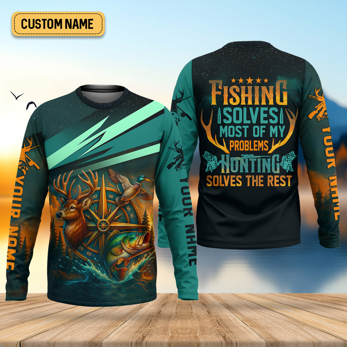 Fishing Solves Most Of My Problems Sky Star Pattern Fishing UPF Shirts, Fishing And Hunting SPF Shirt For Men
