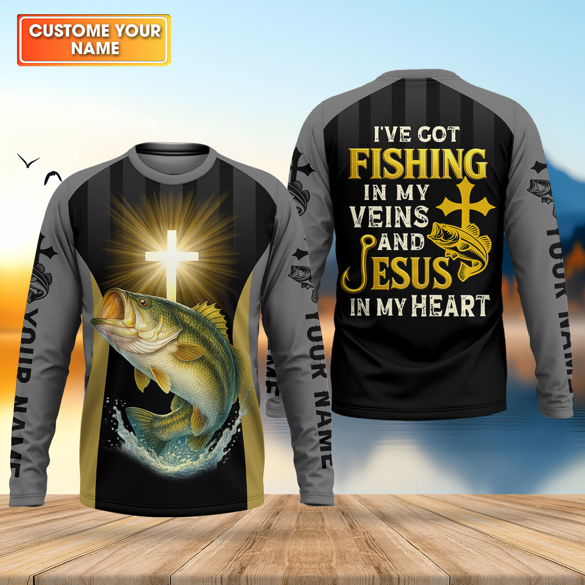 I’ve Got Fishing In My Veins And Jesus In My Heart, Bass Fishing Shirts, SPF Long Sleeve Shirts, Fishing Shirts For Men