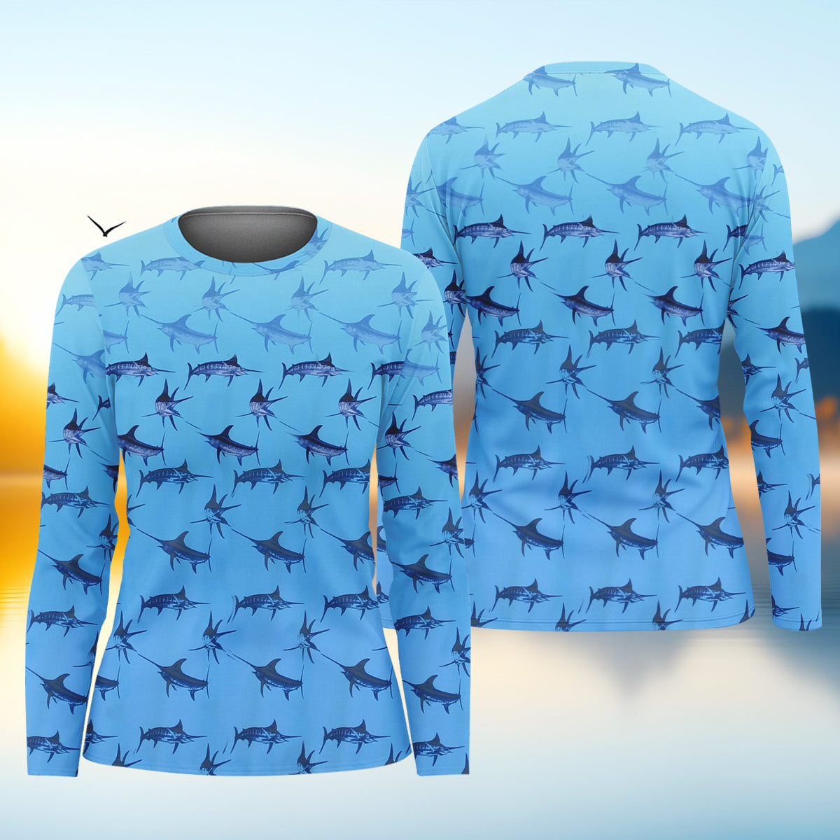 Swordfish Patter Blue Fishing Shirt, Cute Women's Fishing Outfits, Female Fishing Shirts, SPF Shirt