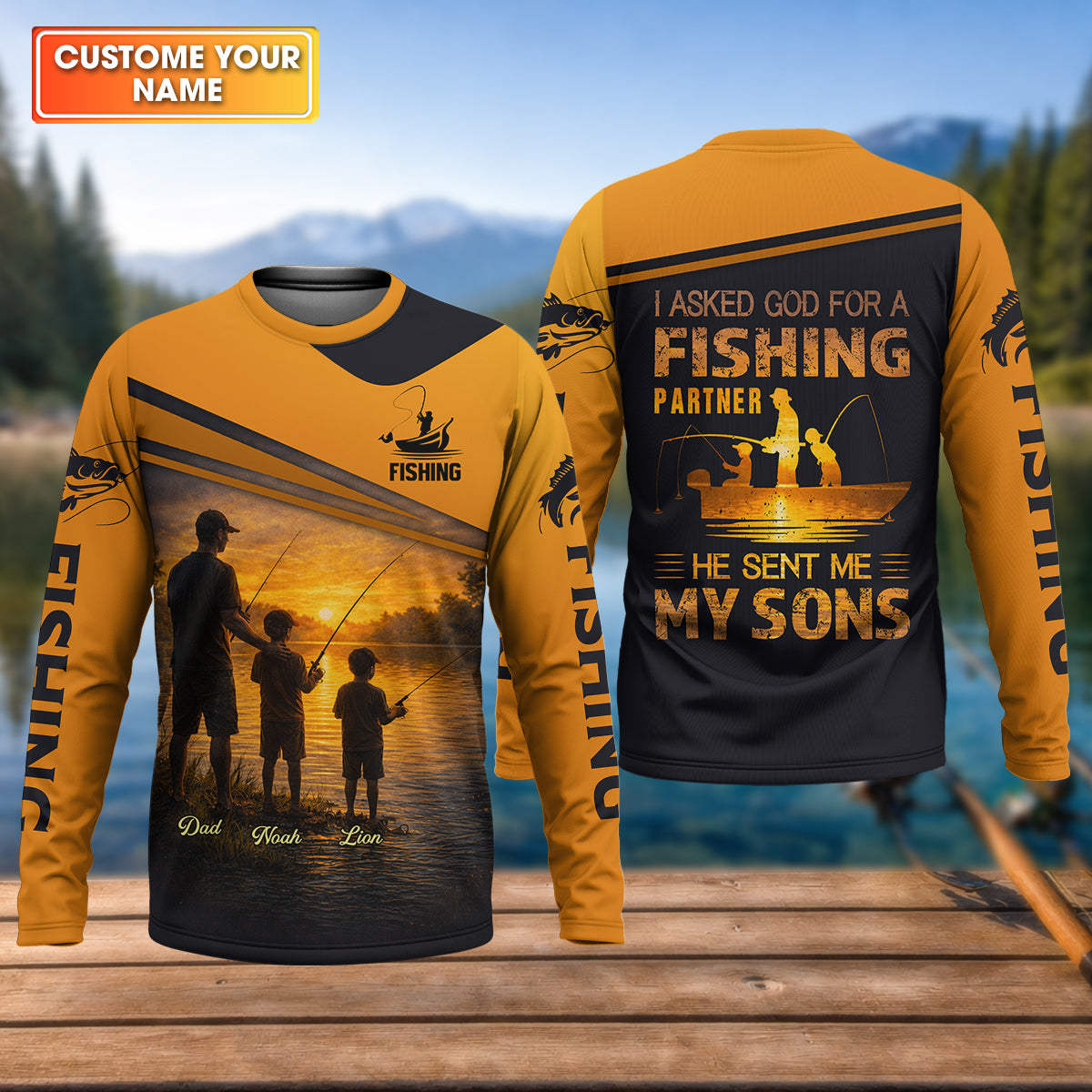 I Asked God For A Fishing Partner He Sent Me My Sons Personalized Fishing UPF Shirt, Christian Fishing Shirt, Gift For Dad