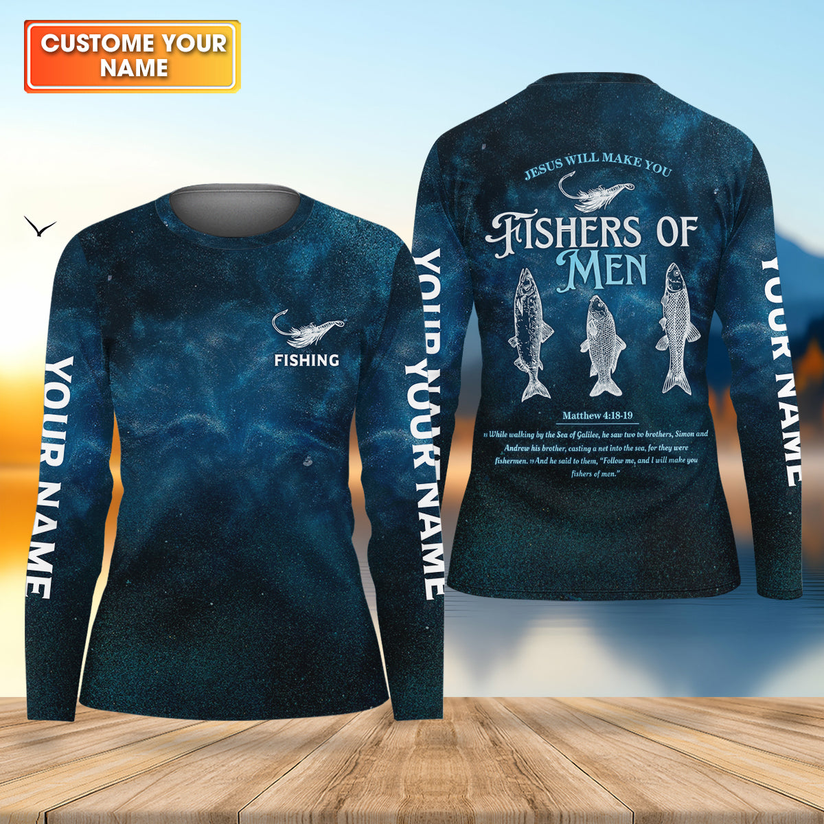 Jesus Will Make You Fishers Of Men Starry Night Print Fishing UPF Shirts, Fishing Shirt For Women