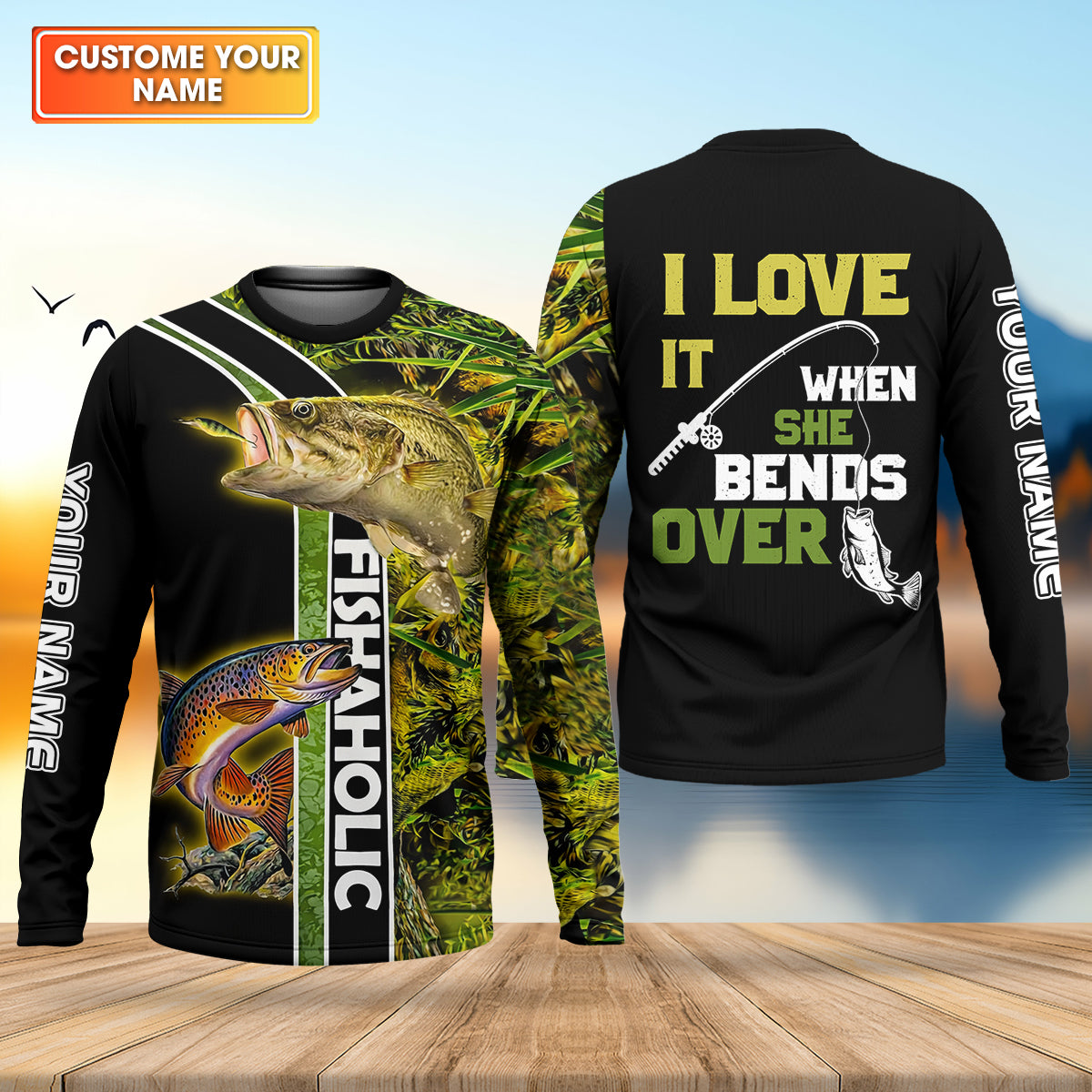 I Love It When She Bends Over Fishaholic Fishing UPF Shirts, Funny Fishing Shirt, Fishing Gift for Men