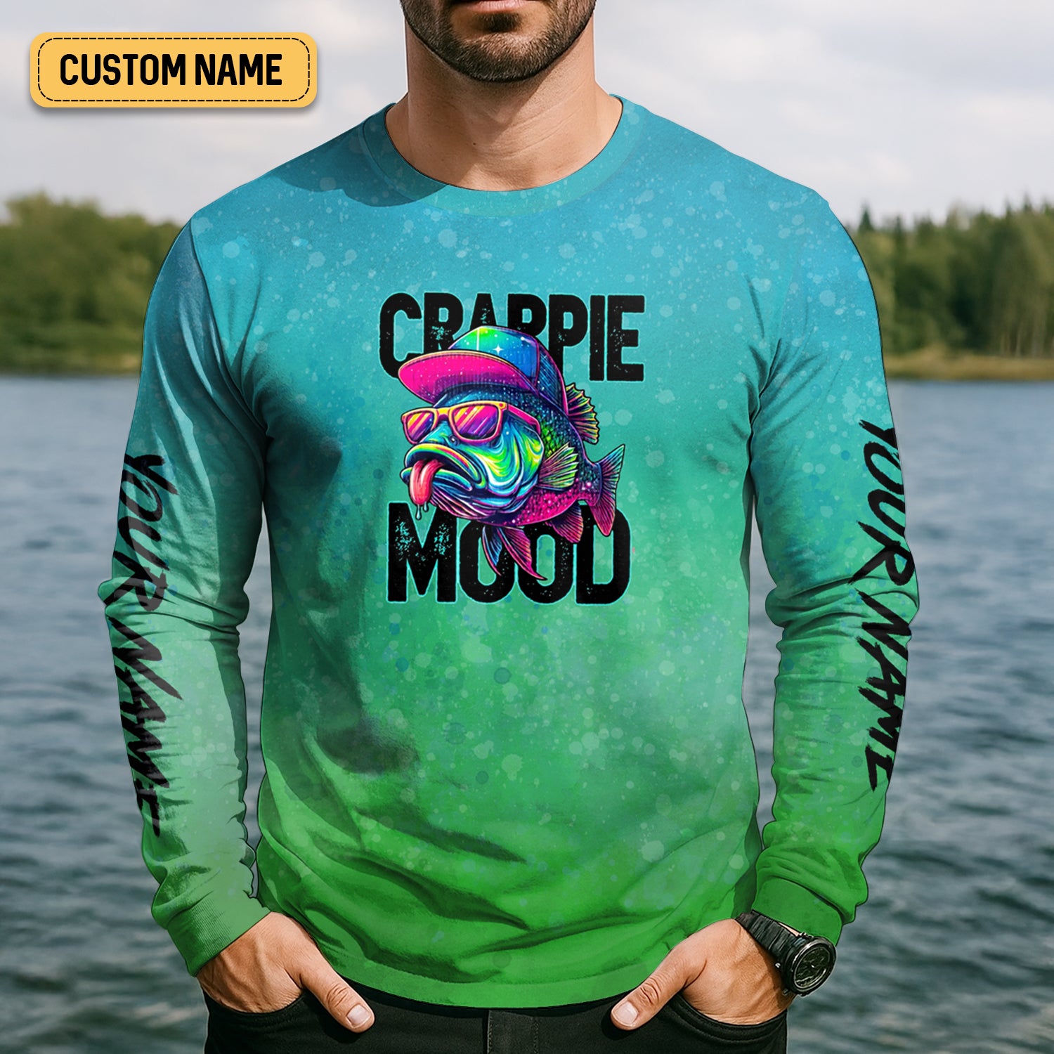 Crappie Mood Green Blue Neon Fishing UPF Shirts, Funny Fishing Shirt, Gift For Fisherman