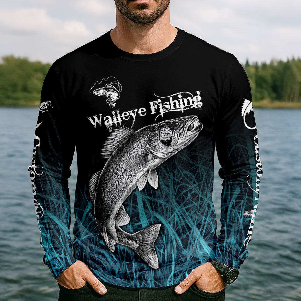 Walleye Fishing Graphic UPF Shirt, Fishing Shirts For Men, Fishing Apparel