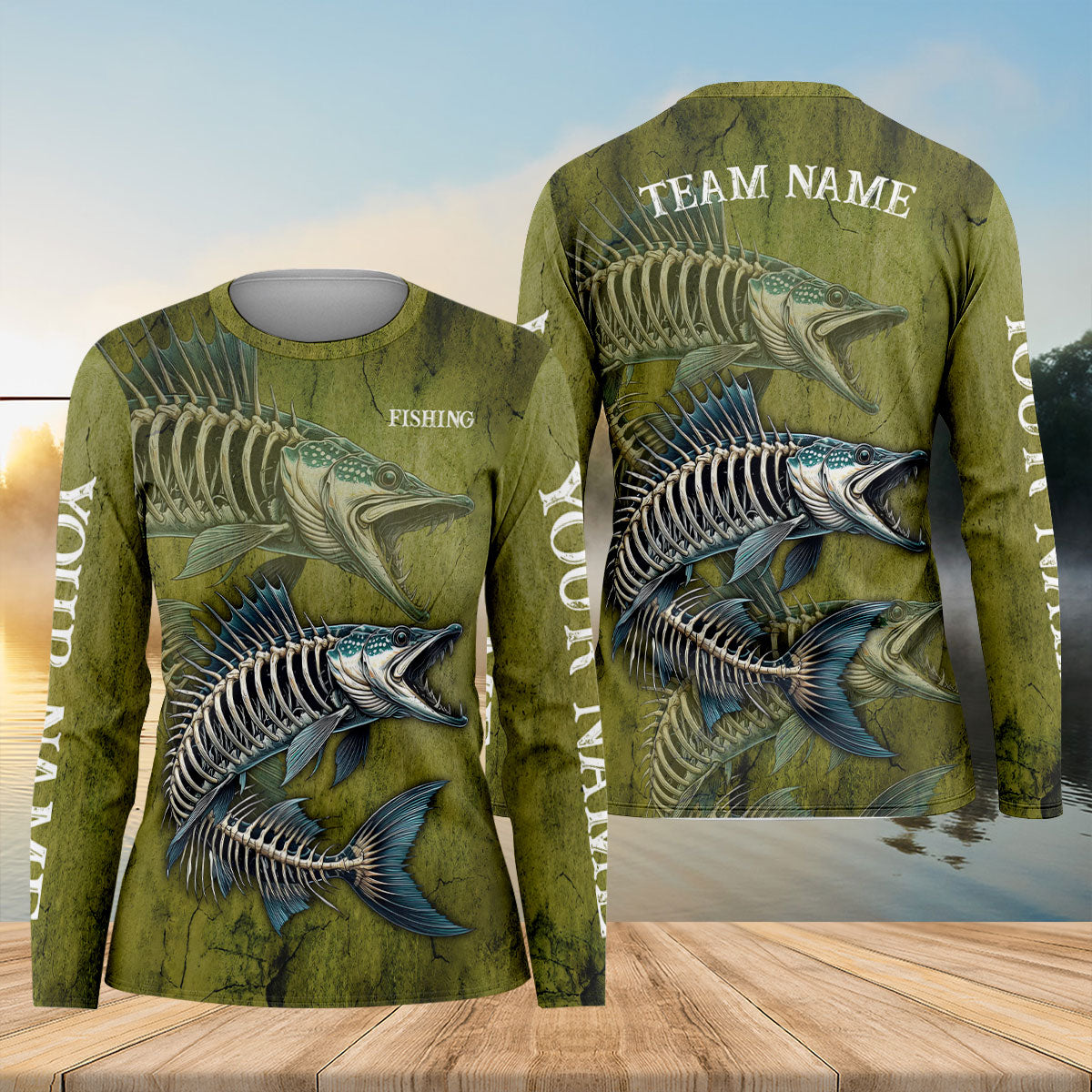 Custom Fish Skeleton Fishing UPF Shirt, Fishing Shirts For Women, Women's Fishing Shirt