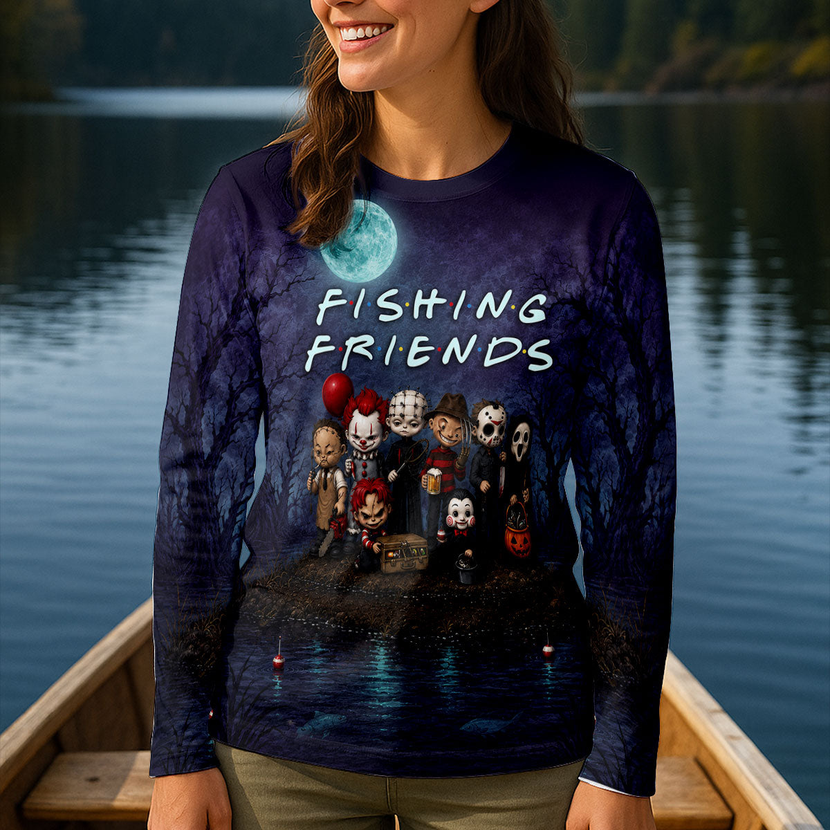 Fishing Friends Horror Character Shirt, Halloween Fishing Shirt, Fishing Shirts For Women