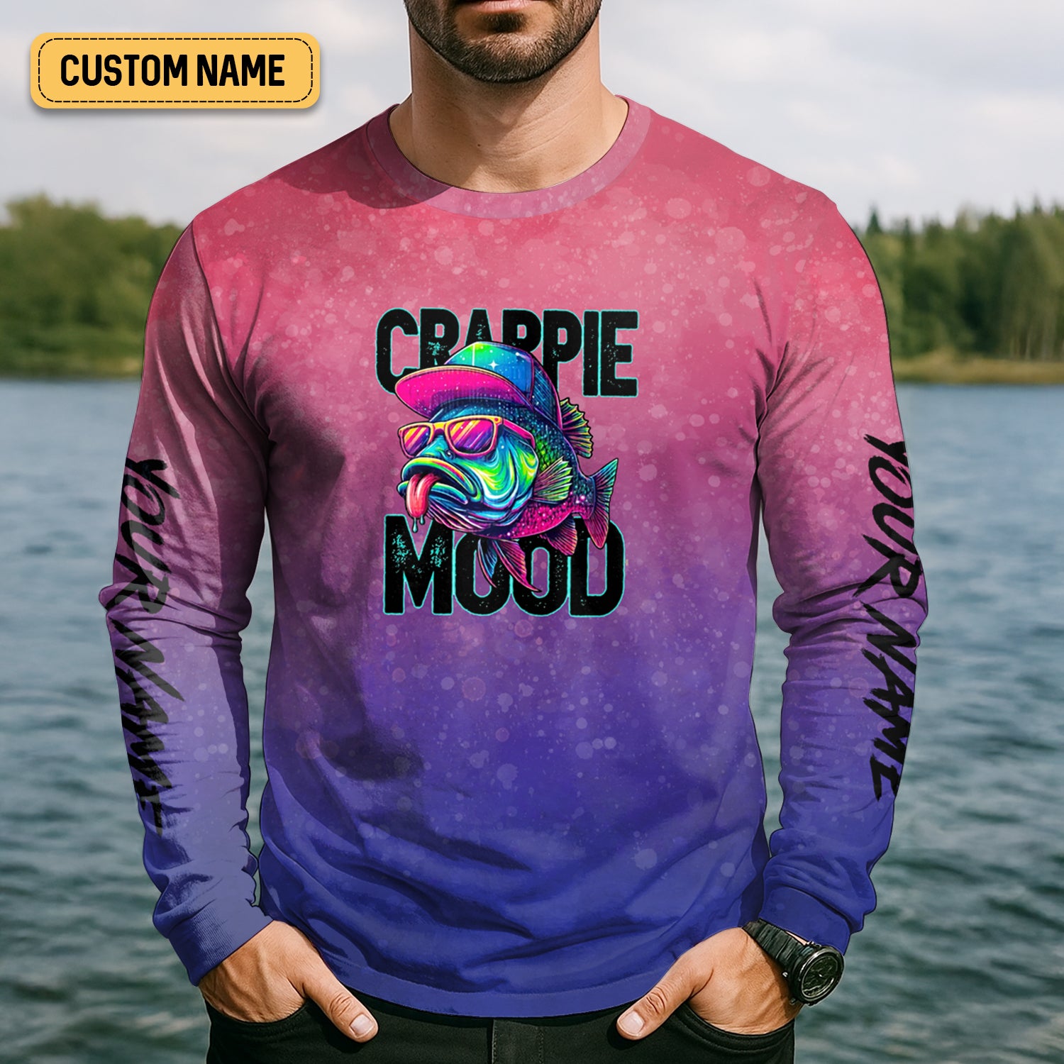 Crappie Mood Pink Purple Neon Fishing UPF Shirts, Funny Fishing Shirt, Gift For Fisherman