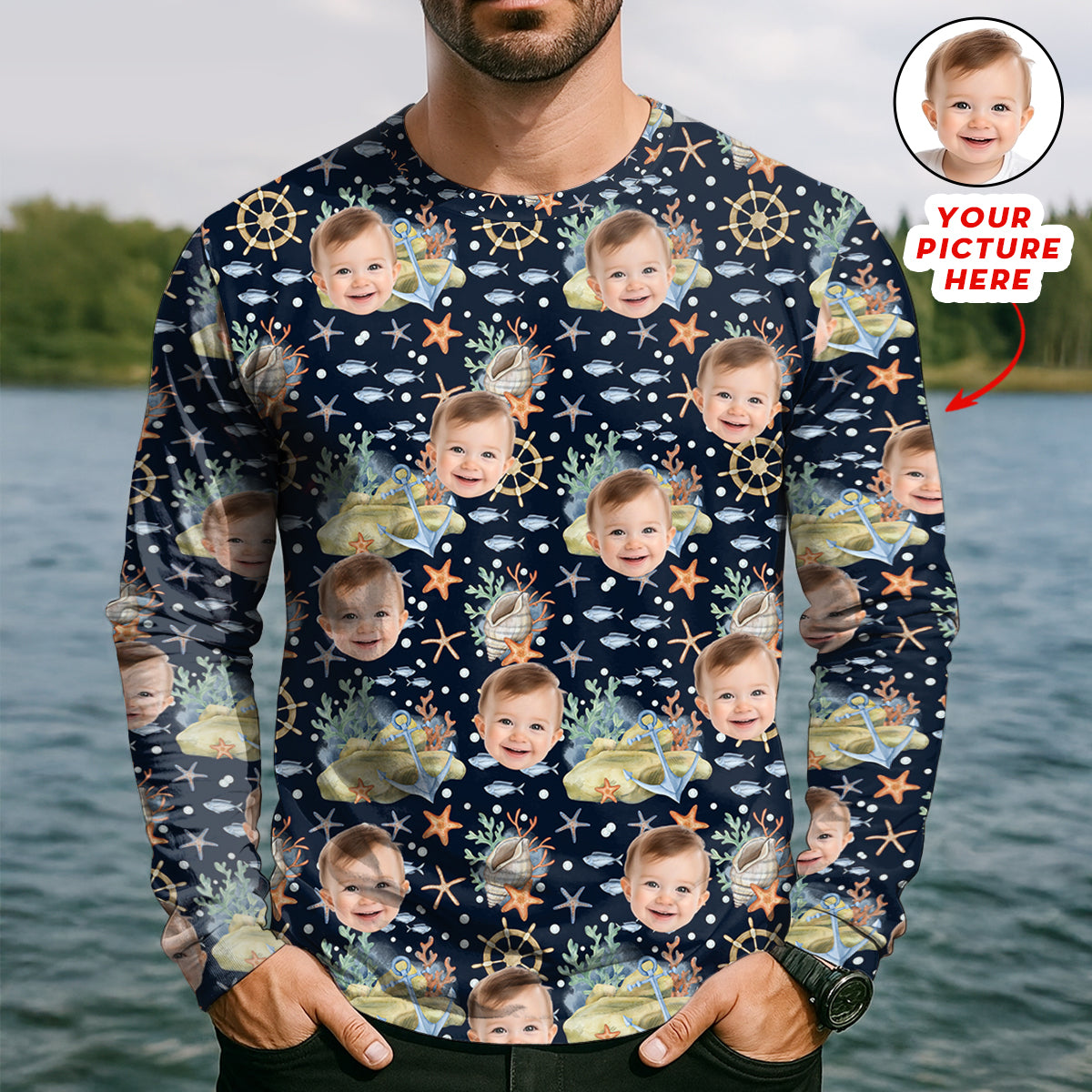 Custom Face Fishing UPF Shirts, Mens Fishing Shirts Long Sleeve, Gift For Fisherman