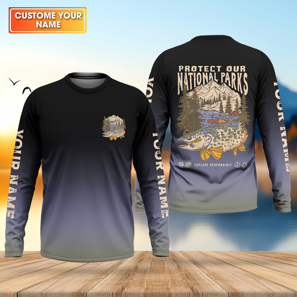 Protect Our National Parks Fishing UPF Shirts, Custom Fishing Shirt, Fishing Gift for Men, Men's Fishing Shirt