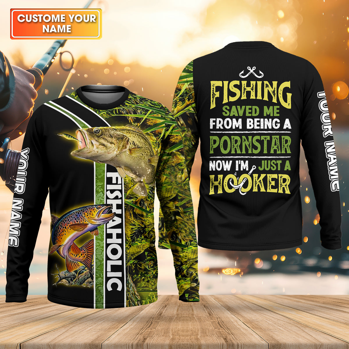 Now I'm Just A Hooker Personalized Fishing Shirt, Fishing UPF Shirts, Funny Fishing Shirt, Fishing Gift for Men
