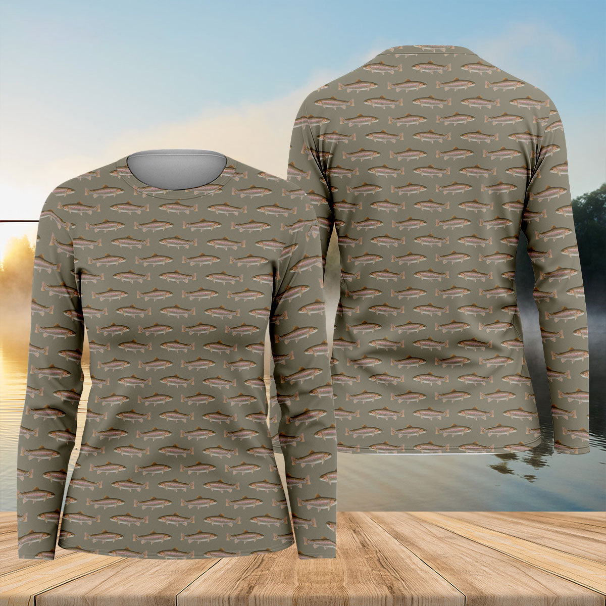 Rainbow Trout Pattern Pewter Grey Fishing UPF Shirts, Women Fishing Shirt, Female Fishing Shirts