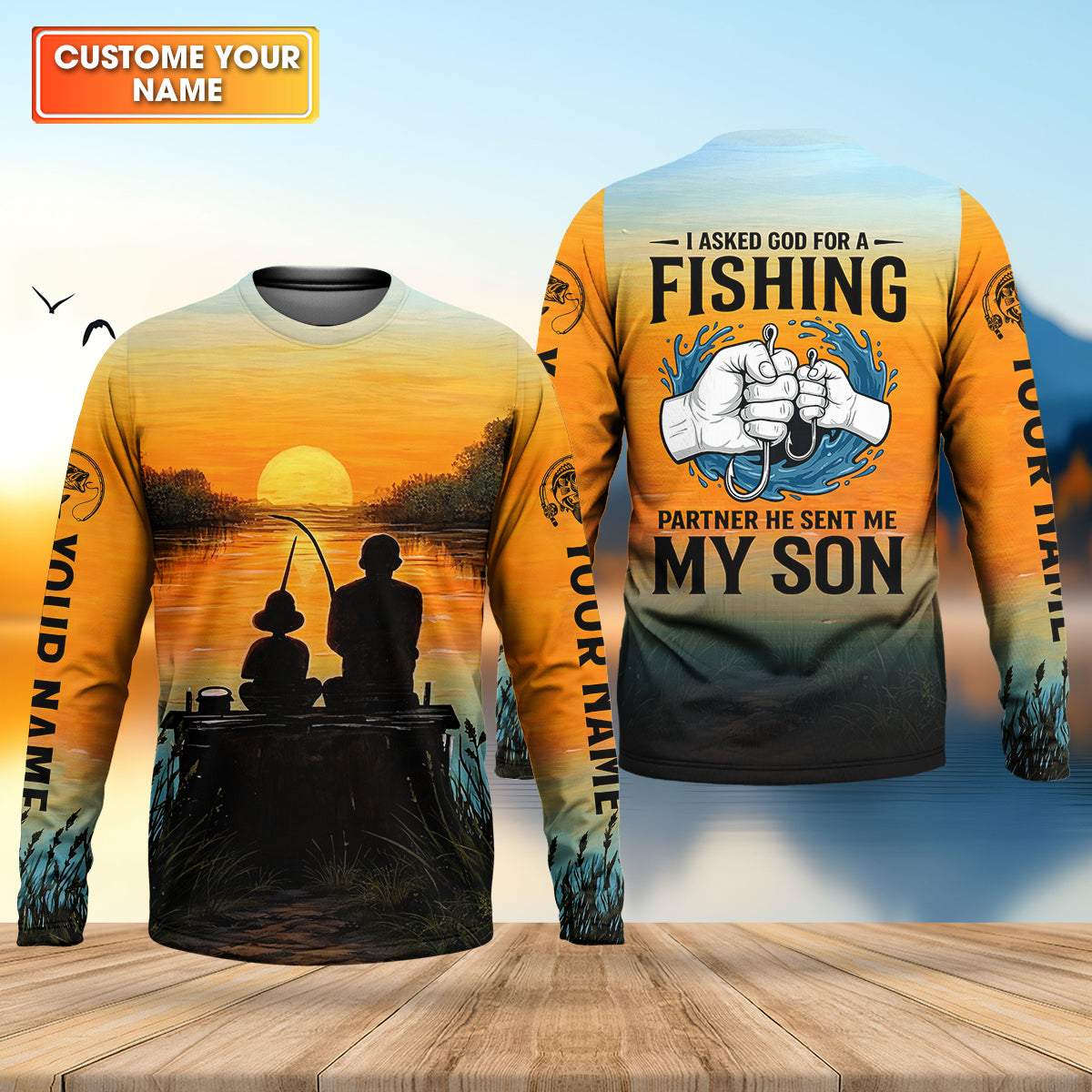 I Asked God For A Fishing Partner Father Son Fishing UPF Shirts, Dad Fishing Gift, Fishing Shirts For Men