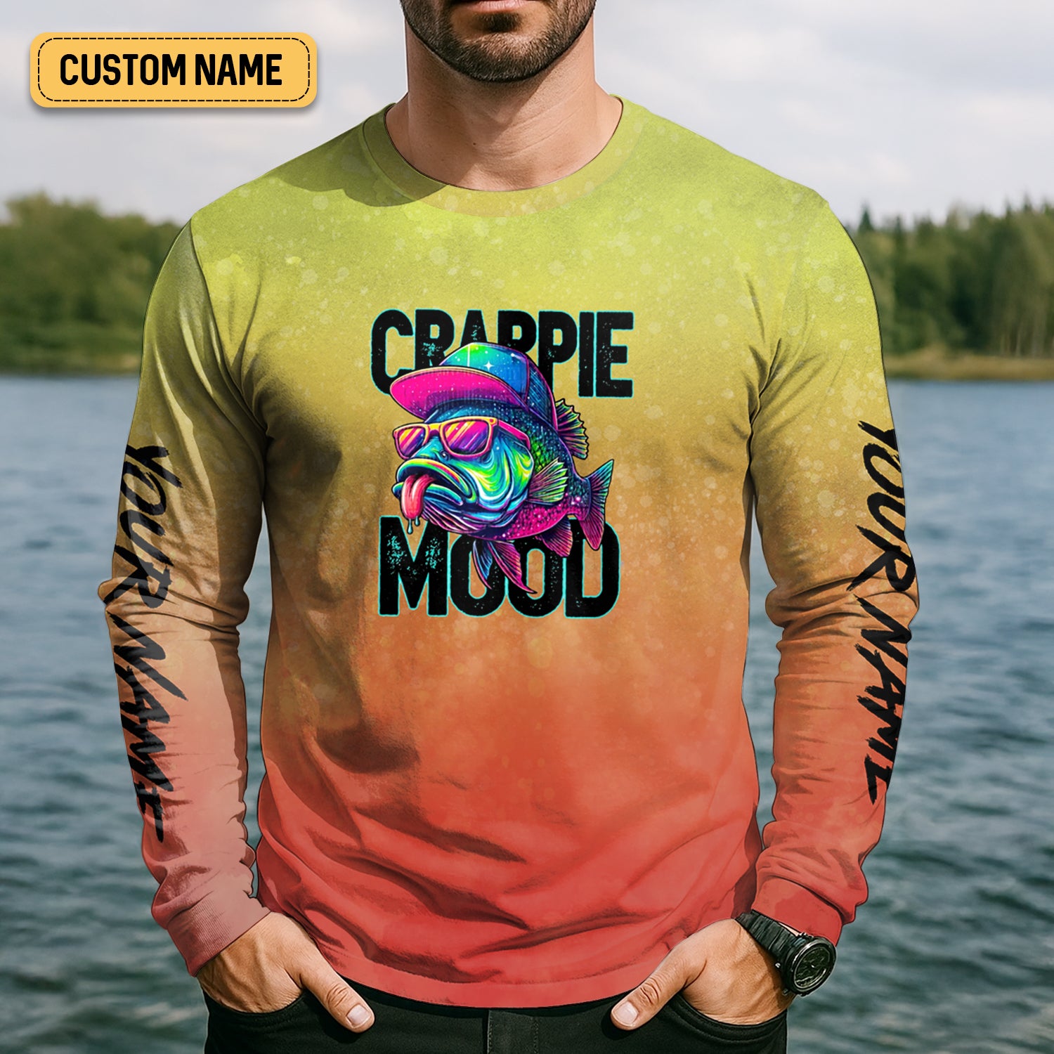 Crappie Mood Orange Yellow Fishing UPF Shirts, Fishing Jersey, Funny Fishing Shirt