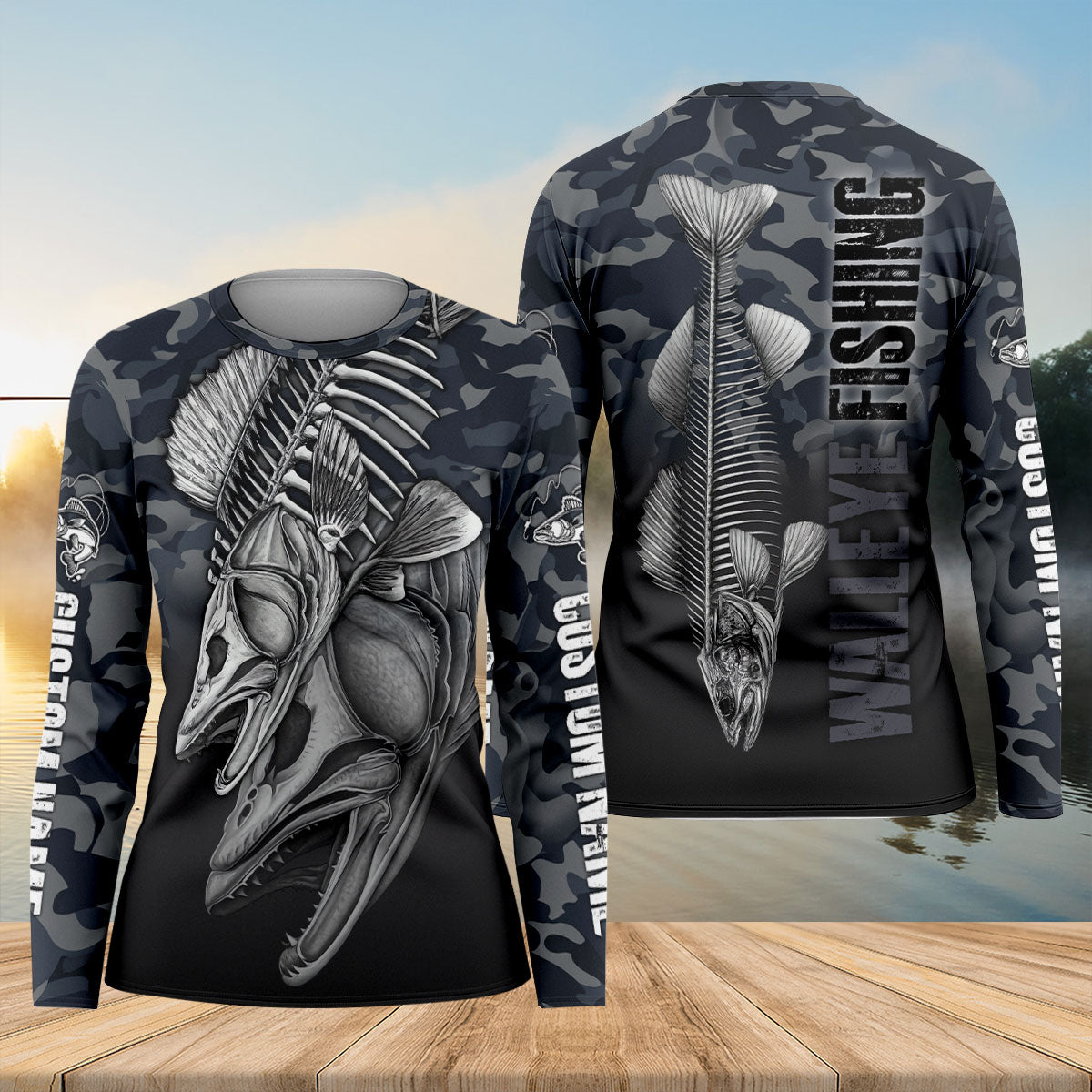 Walleye Fish Skeleton Camo UPF Shirt, Fishing Shirts For Women, Fishing Gear
