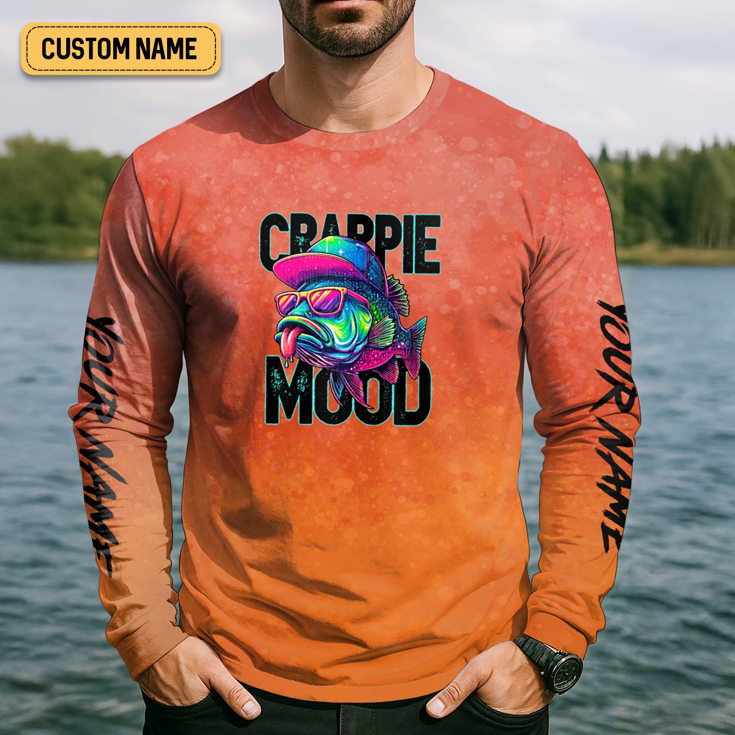 Crappie Mood Orange Neon Fishing UPF Shirts, Funny Fishing Shirt, Gift For Fisherman