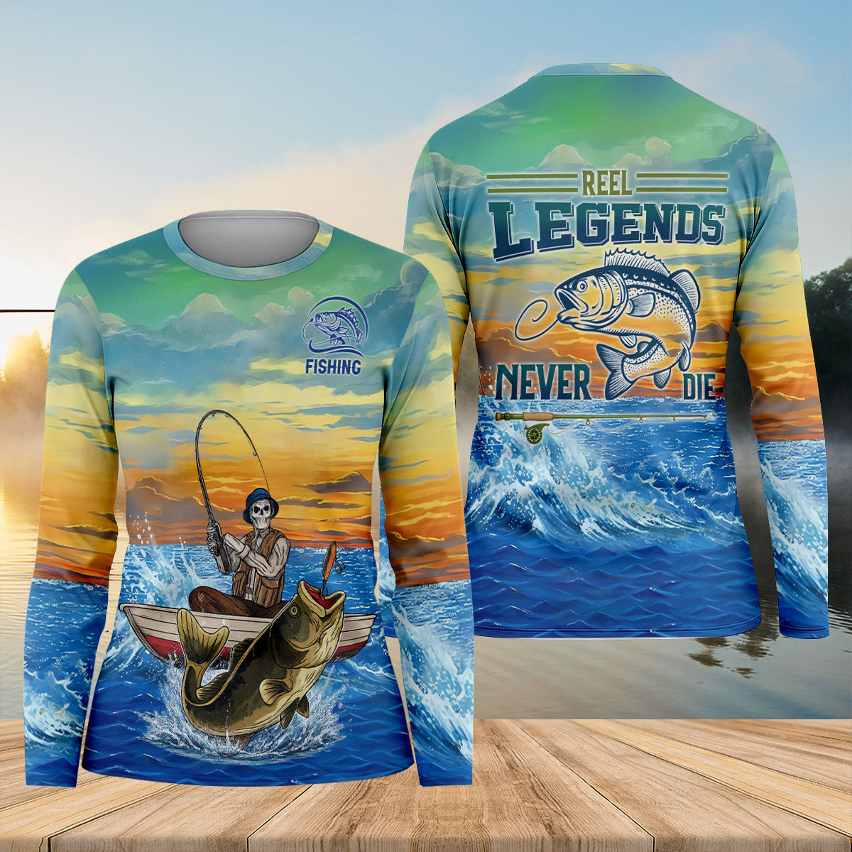 Reel Legends Never Die Bass Fishing Shirt, Women’s UPF Fishing Shirt, Fishing Long Sleeve Shirt