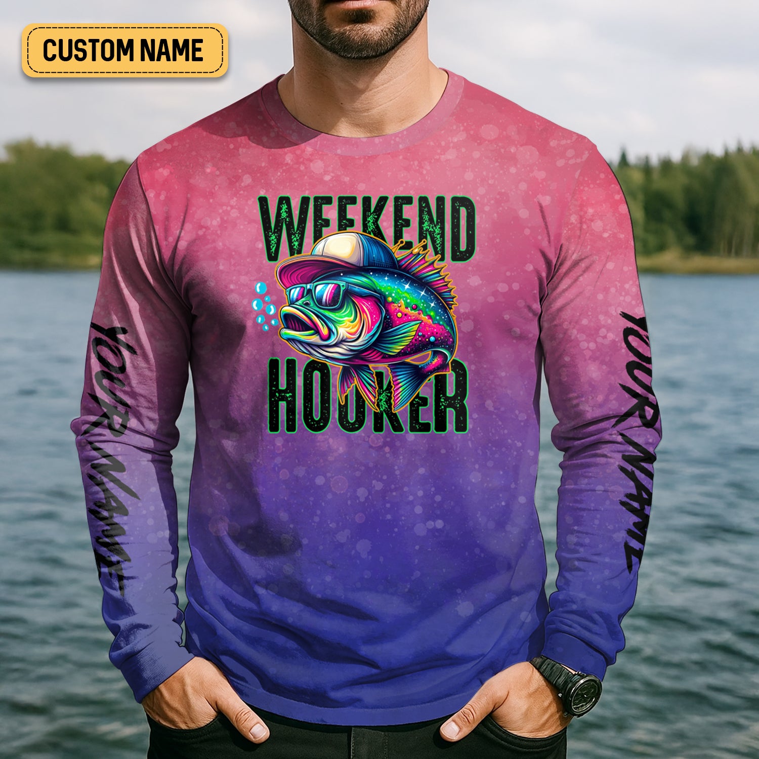 Weekend Hooker Purple Pink Shirt, Fishing UPF Shirts, Hooded Sun Shirt, Gift For Fisherman
