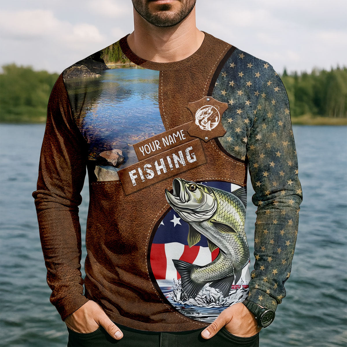 Custom Name Bass Fishing UPF Long Sleeve Shirt, Men’s Fishing Shirts, Fishing Sun Shirt
