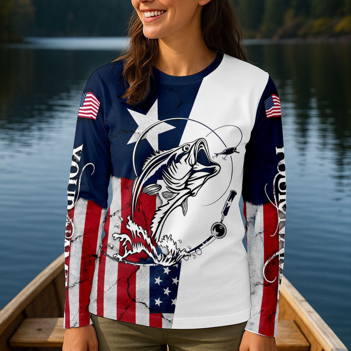 Texas Flag Bass Fishing UPF Shirt, Women's Fishing Shirt, Long Sleeve Fishing Shirt