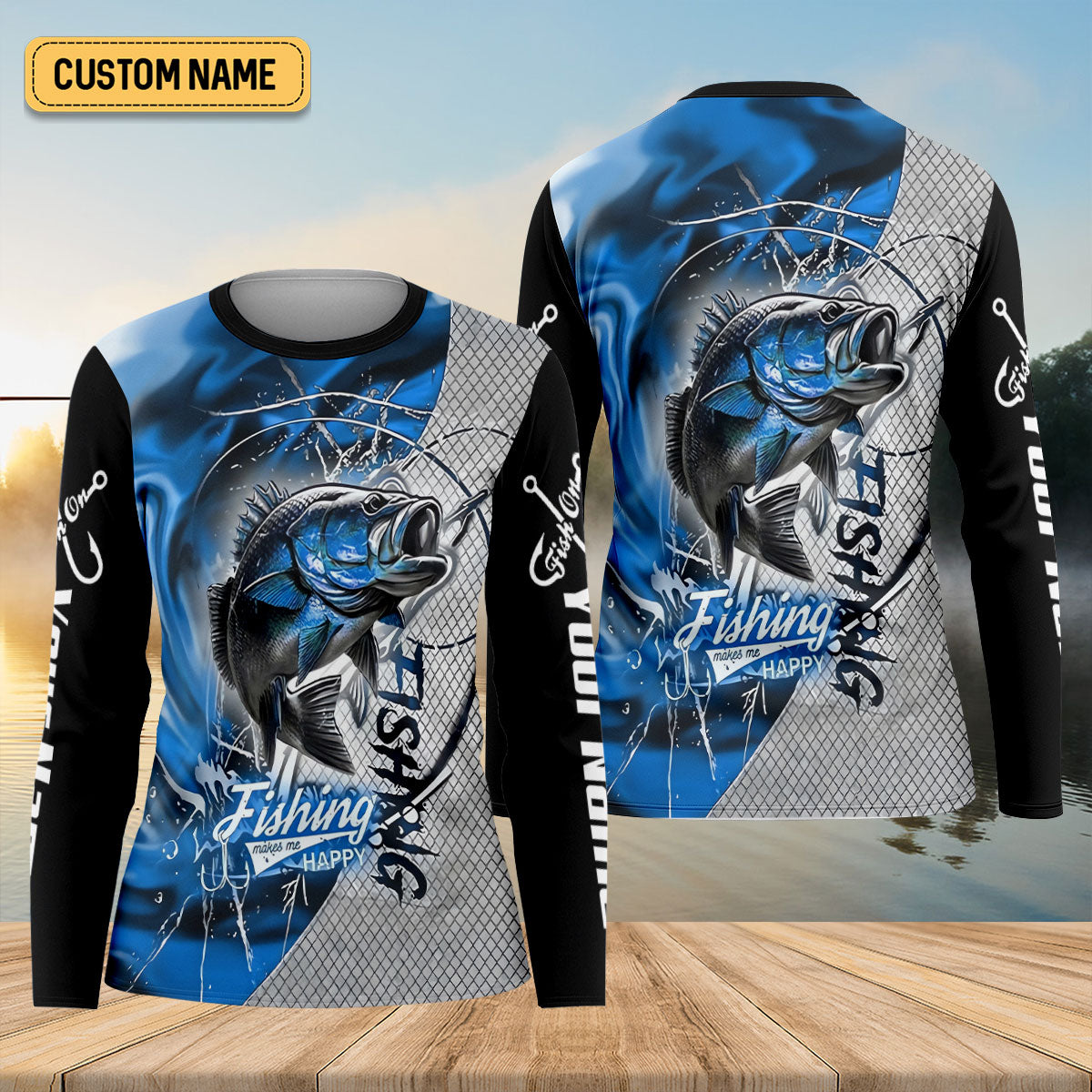 Fishing Makes Me Happy Largemouth Bass Fishing UPF Shirts, Funny Fishing Shirt, Fishing Shirt For Women
