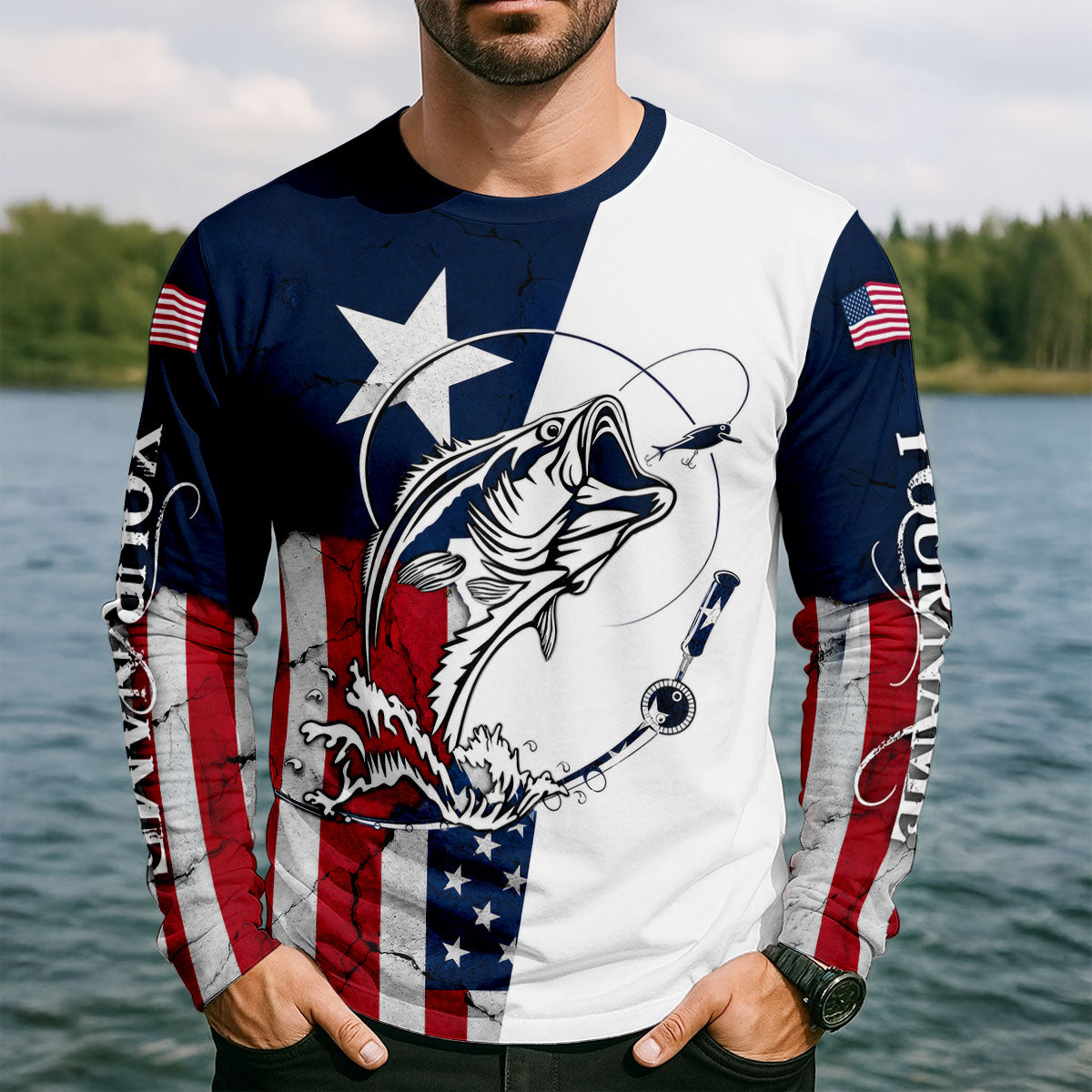 Texas Flag Bass Fishing UPF Shirt, Fishing Shirts For Men, Long Sleeve Fishing Shirt
