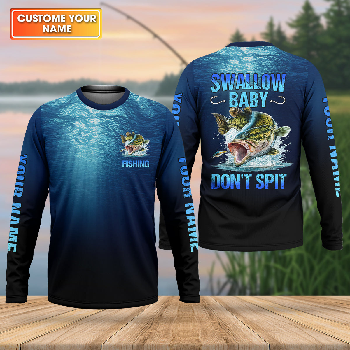 Swallow Baby, Don't Spit, Personalized Fishing Shirt, Funny Bass, Fishing UPF Shirts, Funny Fisherman Gift