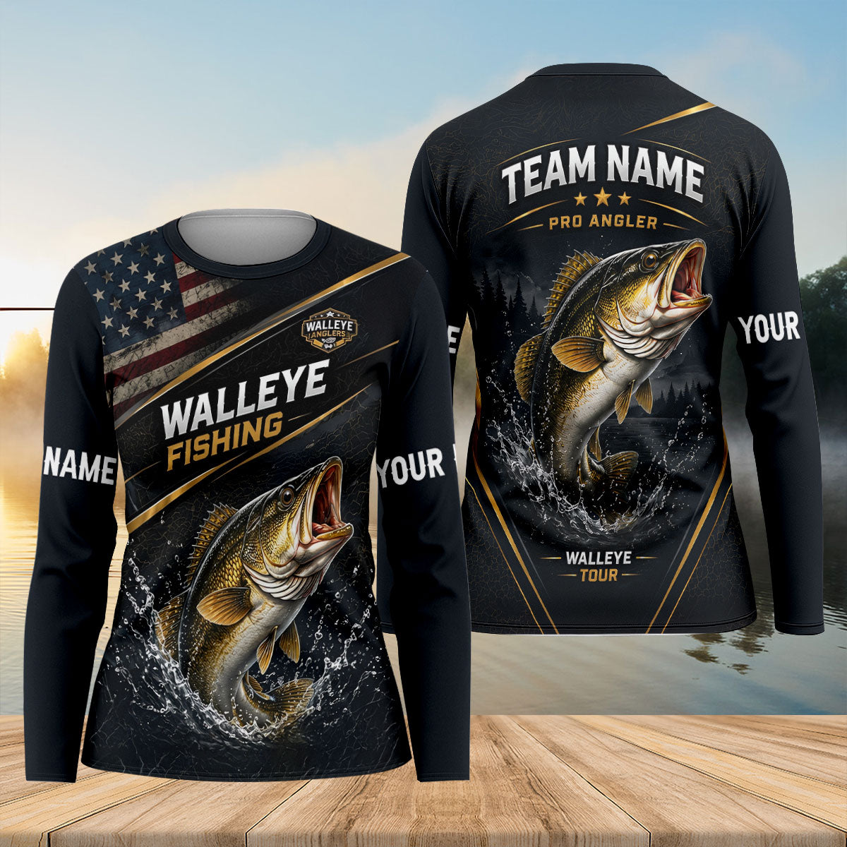 Personalized Walleye Fishing Long Sleeve Shirt, Women's Fishing Apparel, Fishing Gift For Women