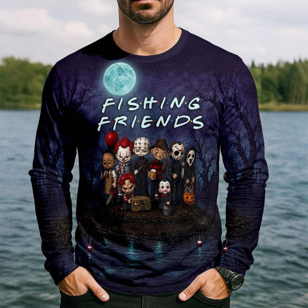 Fishing Friends Horror Character Shirt, Halloween Fishing Shirt, Fishing Shirts For Men