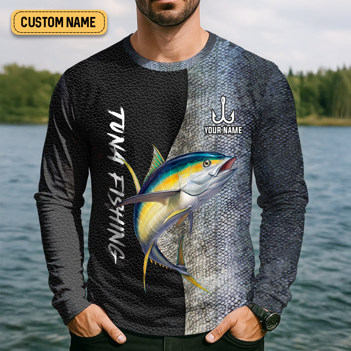 Tuna Fishing Saltwater Custom Name UPF Shirts, Tournament Fishing Shirts, Men's Fishing Shirt