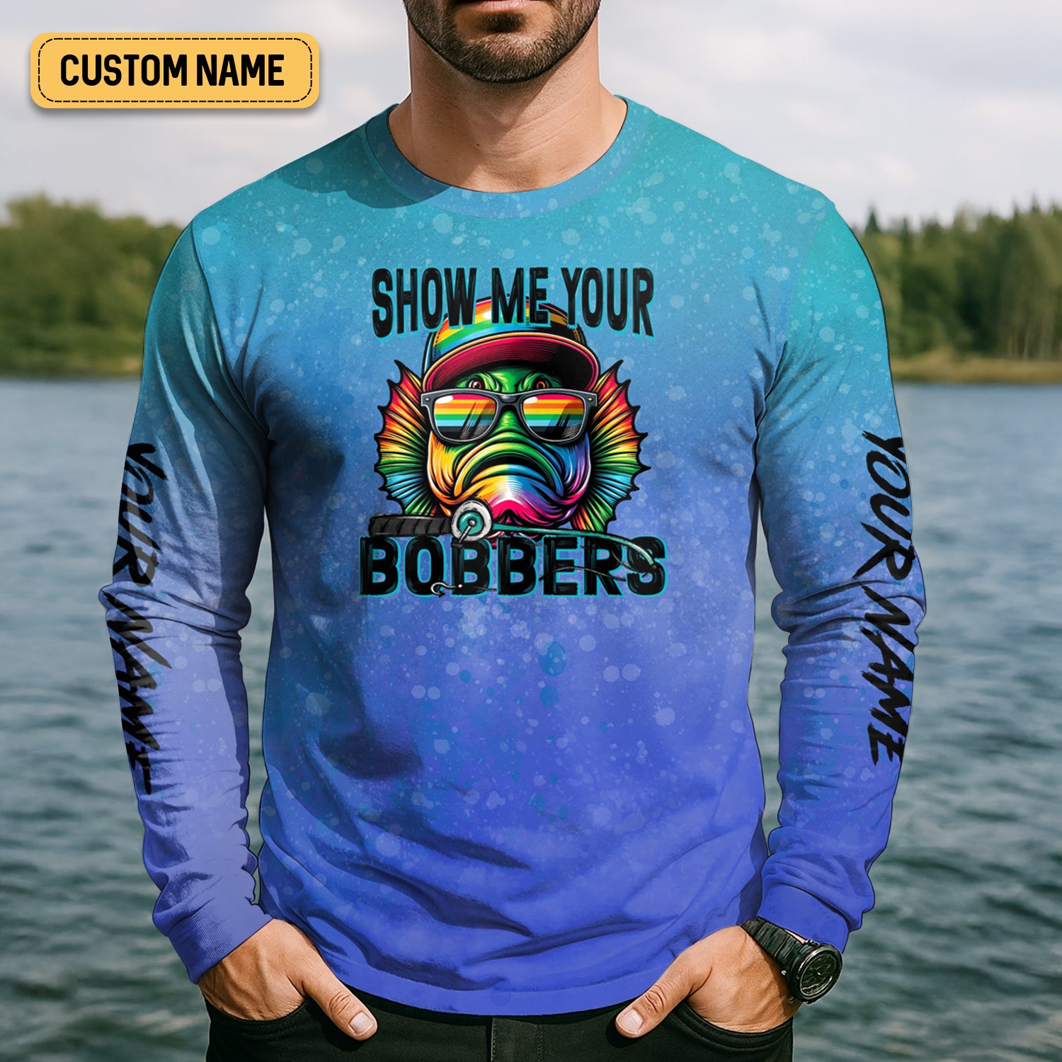 Show Me Your Bobbers Shirt, Blue Neon Men Fishing Shirt, Funny Fishing Shirt, SPF Shirt