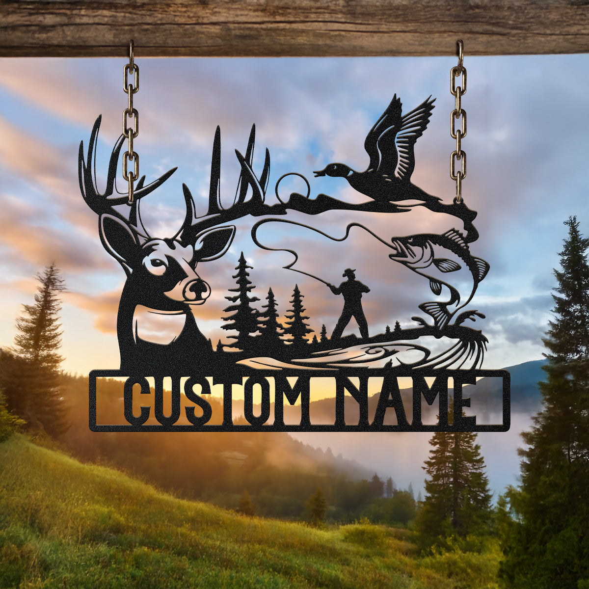 Hunting Fishing Metal Sign, Gift for Hunters, Personalized Metal Signs, Fishing Gifts For Men, Outdoor Metal Art