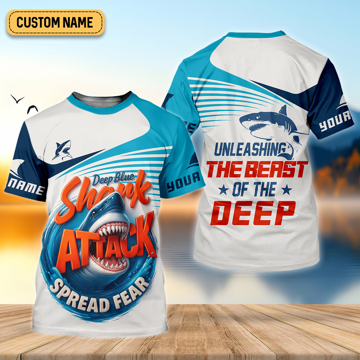 Deep Blue Shark Attack, Unleashing The Beast Of The Deep Fishing UPF Shirts, Mens Fishing Shirts Long Sleeve