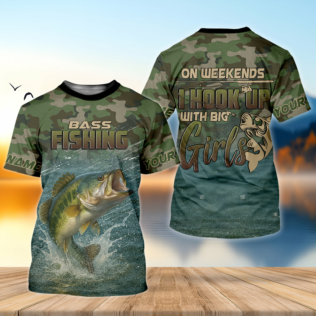 On Weekends I Hook Up With Big Girls Camo Bass Fishing Shirt, Funny Fishing Shirt, Fishing Shirts For Men